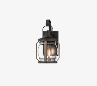 1-Light Outdoor with black and wood steel finish, clear glass shade