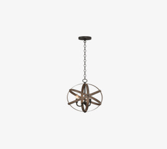 3-Light Pendant with bronze and wood steel finish