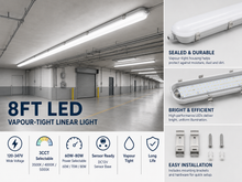 8-FT LED Vapour-Tight Strip Light – 60W/70W/80W, 3CCT, Sensor-Ready