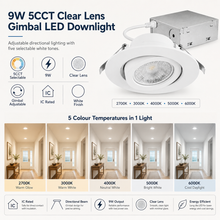 4-Inch 9W 5CCT Clear Lens Gimbal LED Downlight – White, IC Rated