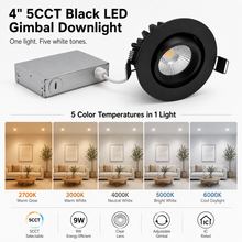 4-Inch 9W Black LED Gimbal Downlight – 5CCT, 800 Lumens